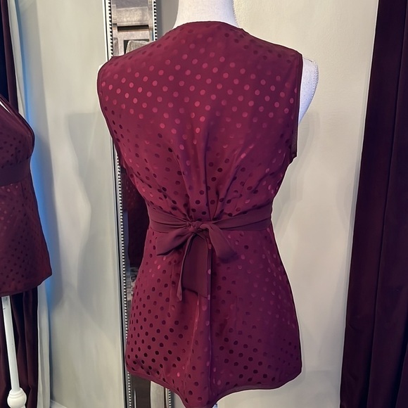 BCBGMAXAZRIA Burgundy Silk Polka Dot Sleeveless Top Size Small - Picture 5 of 12